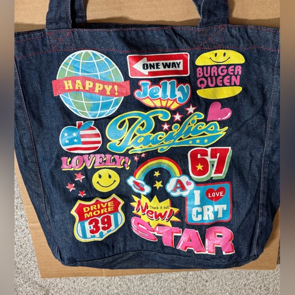 Denim Tote Bag with Colorful Patches - Picture 9 of 10